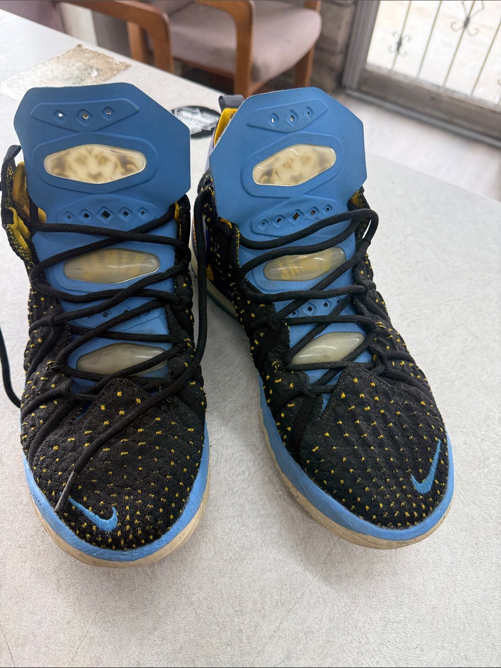 Men's Black and Blue LeBron laker colors  Athletic Sneakers with Yellow Accents